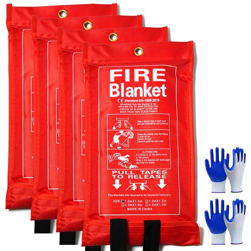 ZhurongGod Fire Blankets - 4 Pack 39.4" x 39.4"Emergency Gear for Home & Camping, Fiberglass Fire Blankets for Fireplace, BBQ,Car