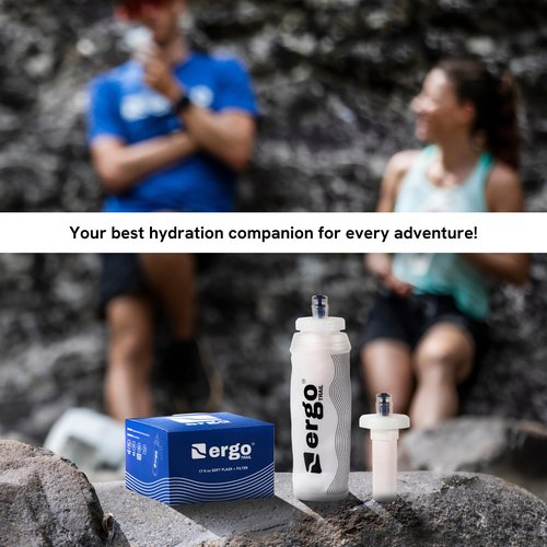 Ergotrail Collapsible Water Bottle with Filter – 17oz BPA-Free Soft Flask – Lightweight, Leak-Free Design for Clean Hydration – Ideal for Hiking, Running, Camping & Travel