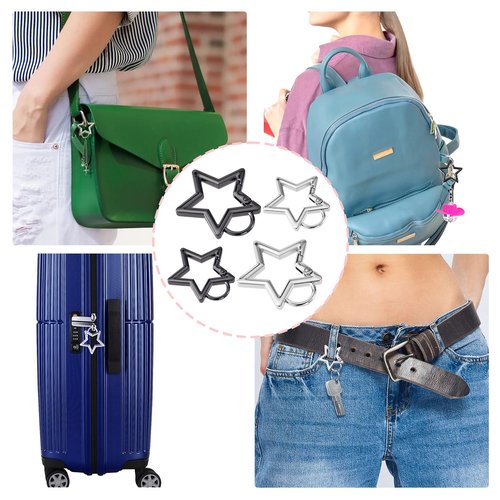 Pndeyo 4pcs Star Carabiner, Heavy Duty Star Spring Snap Hook Keyring, Zinc Alloy Keychain Clip Outdoor Accessories for Camping Hiking Fishing- Silver & Black