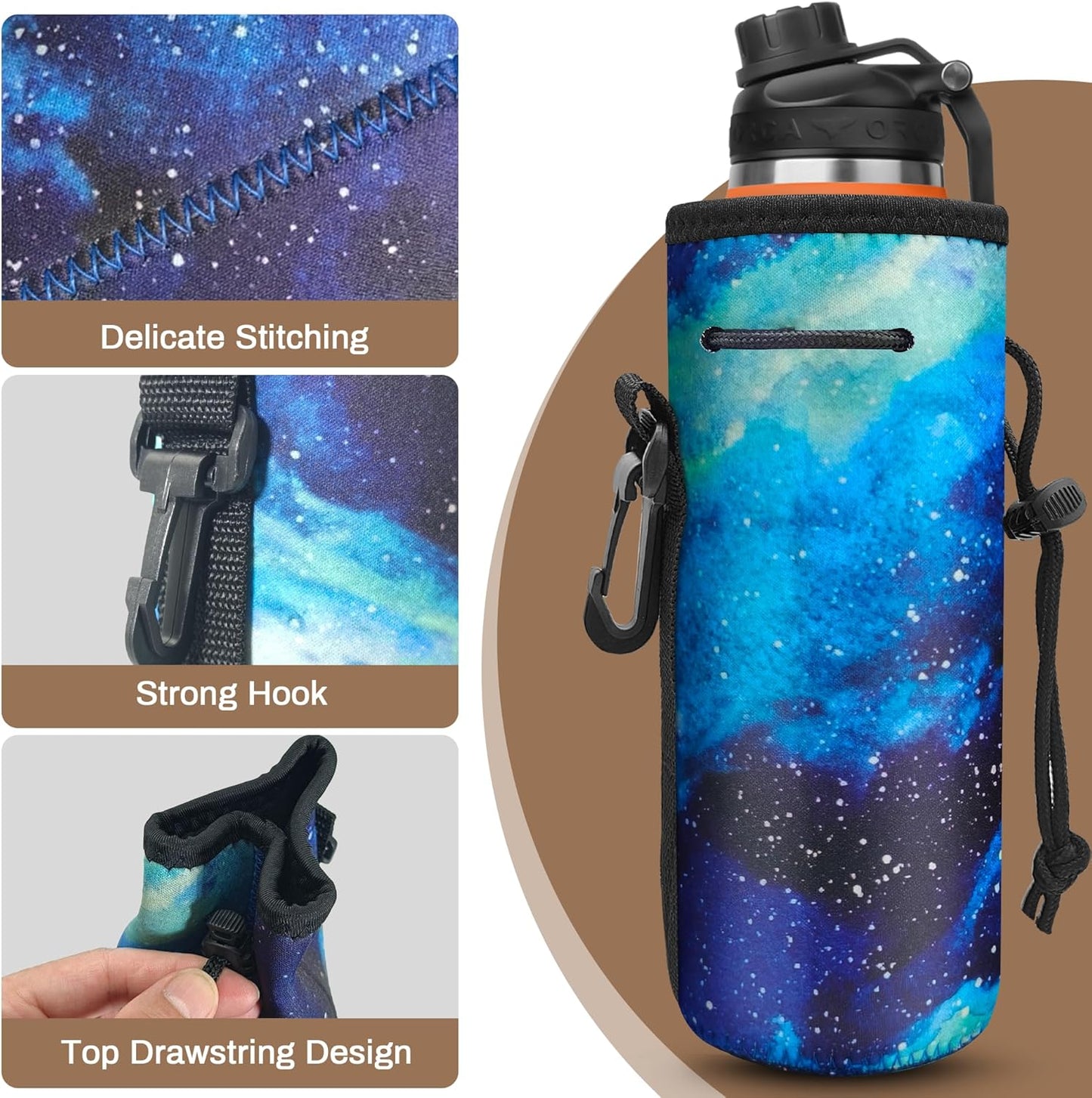 Water Bottle Carrier,Insulated Neoprene Water Gym Travel bottle Holder Bag Protector Sleeve Case Pouch Cover 0.6L or 0.75L, Great for Stainless Steel and Plastic Bottles (BLUE STAR)
