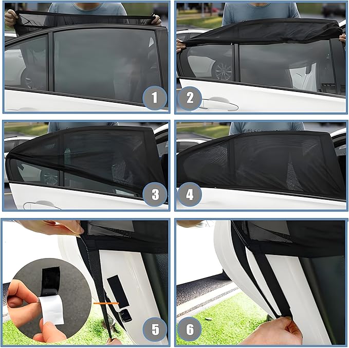 [2025] Car Window Screen for Chevrolet Silverado1500 2019-2025 Large Pickup SUV Camping 4 Pcs Car Window Shades Bug Mosquito Net,Breathable Mesh Netting UV Protector for Front and Rear Side Window