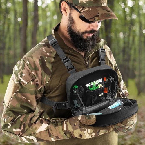 SMONT Tactical Chest Bag Pack, Molle Micro Chest Rig Pouch for Hunting Fly Fishing Running Black