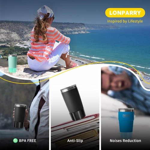 LONPARRY 2-Pack Silicone Boot for YETI Rambler Tumbler with Handle and Straw Lid 25 35 42 oz Bottom Sleeve for YETI Rambler 20 34 oz Stackable Tumbler Glossy Aqua