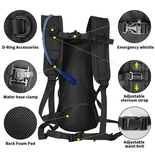 Tactical Molle Hydration Backpack Pack, Military Insulated Water Backpack with 3L Water Bladder for Hiking Running Biking Cycling Black