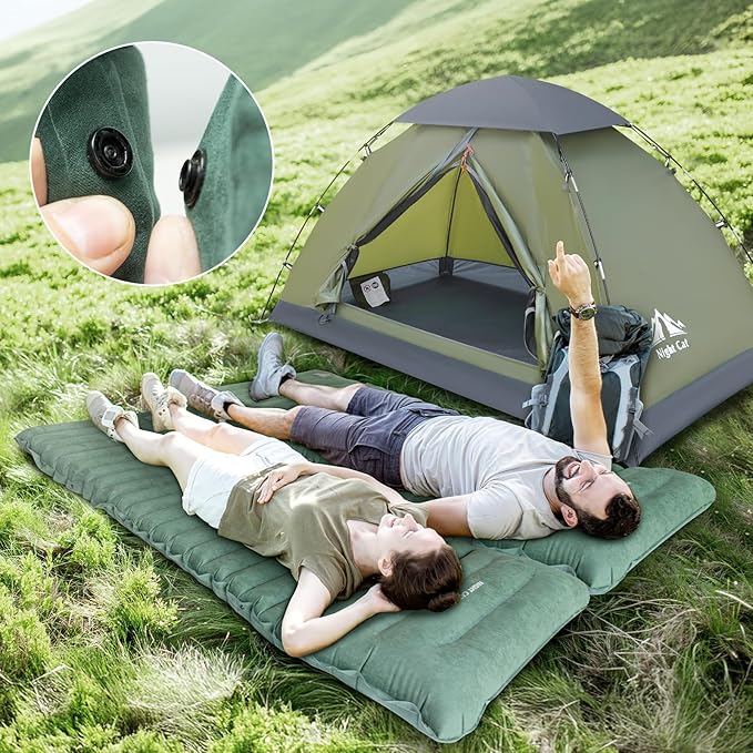 Night Cat Camping Sleeping Pad: Lightweight Backpacking Inflatable Sleeping Mat Built-in Pillow & Foot Pump