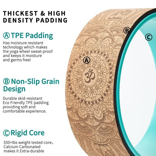 Yoga Wheel for Back Pain Relief, Back Roller Wheel with Extra Cushion, Wider & Thickest Foam, Stretches and Strengthens Core Muscles, Set of 2