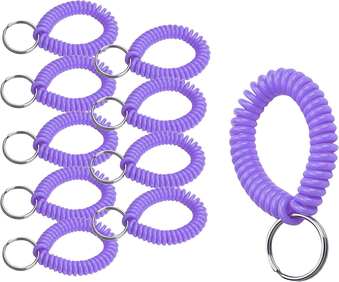 ucky Line 2” Spiral Wrist Coil with Steel Key Ring, Flexible Wrist Band Key Chain Bracelet, Stretches to 12”, Purple, 10 Pack (41065)