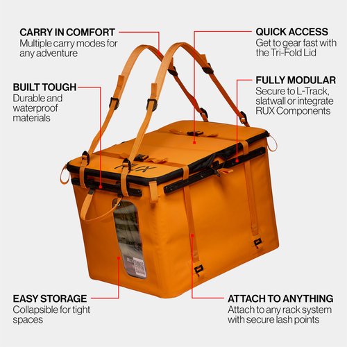 RUX 70L Collapsible Gear Box (Orange) - Modular Adventure Storage Solution For Camping Storage, Overlanding, Off-road And Van Life - Weatherproof, Durable and Multifunctional