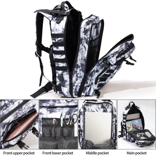 Ksttog Military Tactical Backpack - 45L Large Assault Tactical Backpacks Molle Hiking Pack 3 Days Bug Out Bag - Waterproof Army Rucksack Tactical Gear for Camping/Traveling/Gym/Fishing- Black/White