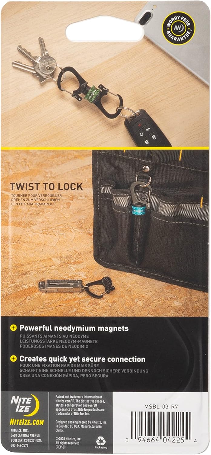 Nite Ize SlideLock 360 Degree Magnetic Locking Dual Carabiner - S-Biners with Twist-to-Lock Collar - Magnetic Carabiner Keychains for Keys, Camping Accessories & More - Blue