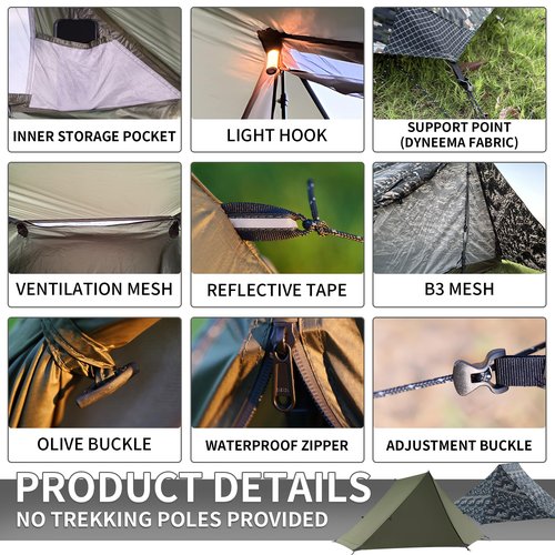 TENPLAY Ultralight Backpacking Tent - 2 Person, Lightweight 20D Nylon, Waterproof 5000mm, Compact, Easy Setup, Portable, 3 Season for Hiking, Mountaineering, Climbing (Green)
