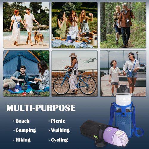 GAOHUI 2 Packs Bottle Holder With Strap, Mesh Sling With Adjustable Shoulder Strap, Portable Bag With Pocket, Water Bottle Carrier for Walking, Hiking, Travelling