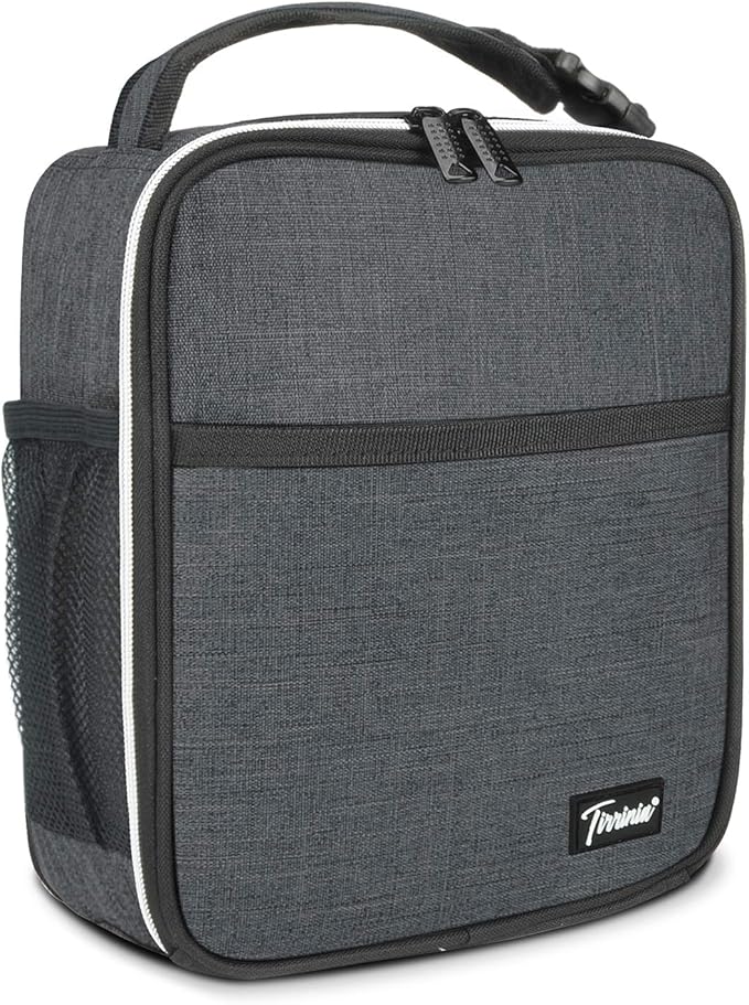Tirrina Insulated Lunch Box for Men Women, Portable Thermal Small Lunch Bag for Office Work Picnic, Reusable Compact Lunchbox Cooler Tote for Adults,Charcoal