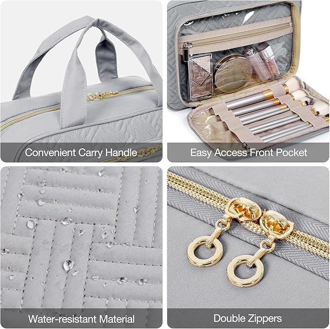 BAGSMART Toiletry Bag Hanging Travel Makeup Organizer with TSA Approved Transparent Cosmetic Bag Makeup Bag for Full Sized Toiletries, Medium-Grey