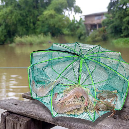 10 Sides 10 Holes Fishing Bait Trap, 32 * 10 Inch Portable Folded Fishing Nets for Minnow Crab Shrimp Crawdad, Upgrade Nylon Mesh Net Fishing Equipment