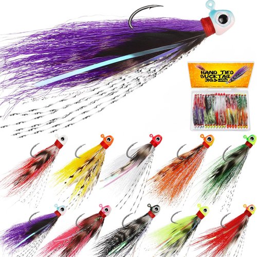 Dovesun Crappie Jigs, 40pcs Hand-Tied Hair Jigs 10 Colors Fishing Jigs 1/8oz Bucktail Crappie Jig Heads for Trout, Walleye and Panfish Fishing