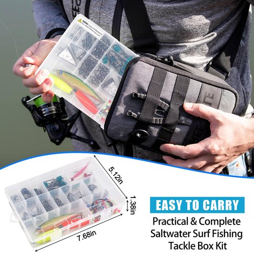 Saltwater Gear Surf Fishing Tackle Kit, Include Saltwater Lures, Pyramid Sinker Weights, Bucktail Jigs, Spoons, Leader Rigs, Catfish Hooks Swivels, Pier Ocean Sea Surf Fishing Accessories