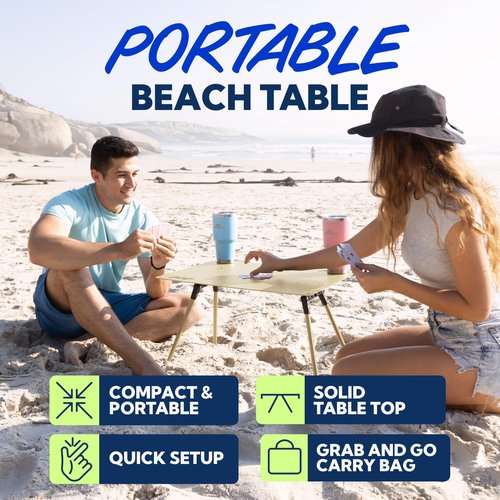 SUN NINJA Beach Table – Lightweight Mini Folding Table with Carry Case, Small Camping Table for Beach, Camping, and Picnics – Portable Picnic Table with Durable Aluminum Top, Non-Slip Feet