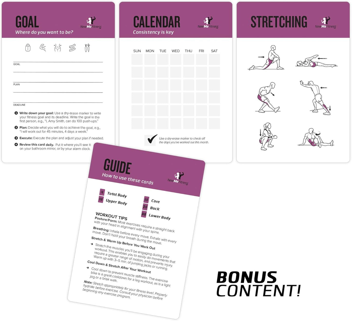 NewMe Fitness Yoga Pose Workout Cards, Instructional Fitness Deck for Women & Men, Beginner Fitness Guide to Training Exercises at Home or Gym