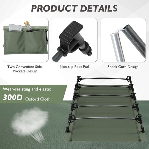 Buymoth Ultralight Folding Tent Camping Cot Bed Lightweight Backpacking Cot Without Tools Hiking Cot Portable Camping Bed for Adults Camping Hiking, Travel, Home, Army Green