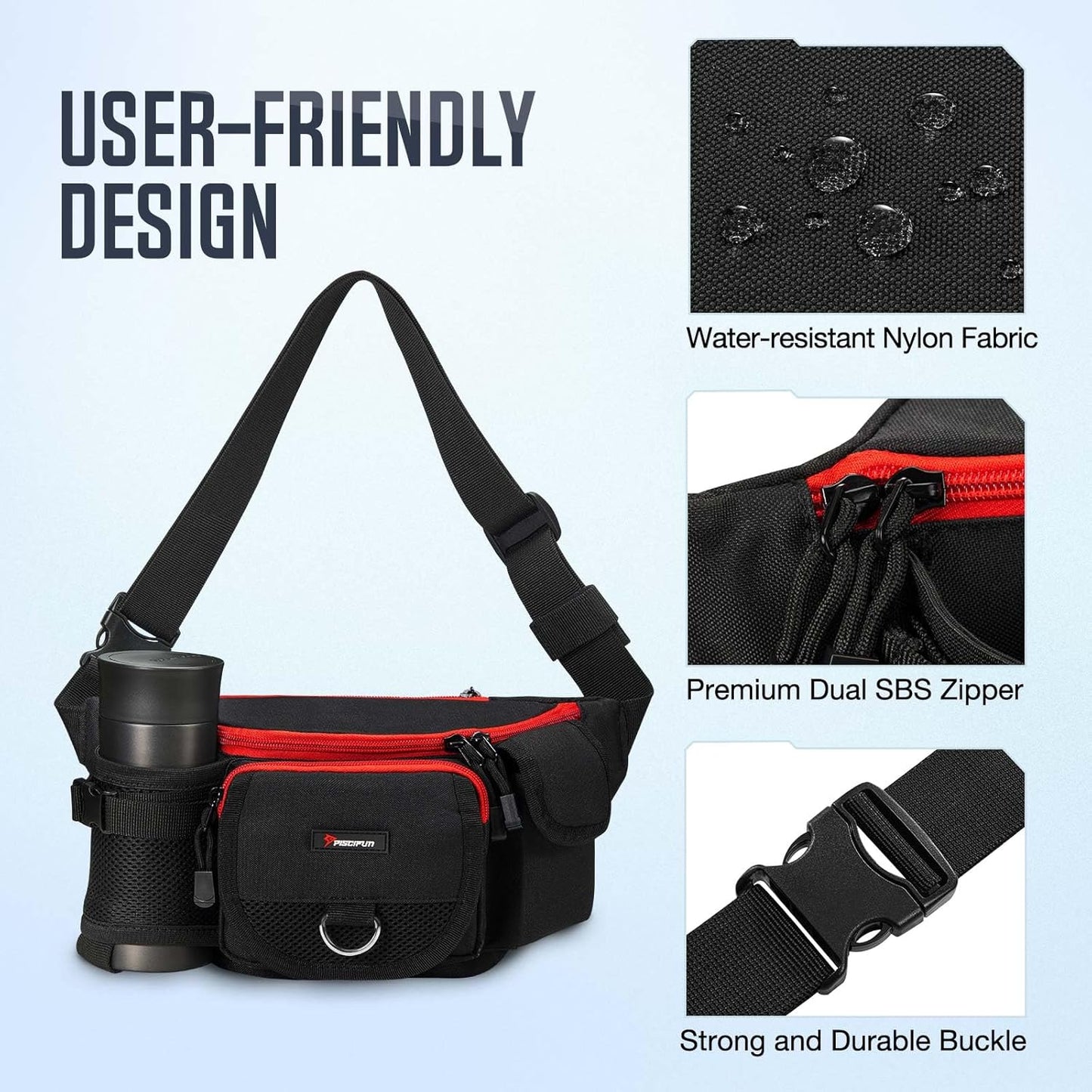 Piscifun Fishing Fanny Tackle Bag with Adjustable Waist Strap, Small Fishing Bag