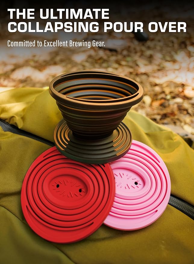 COLETTI Sierra Pour Over Coffee Dripper — Collapsible Pour Over Coffee Dripper — Includes Pack of Paper Filters [Red, Pack of 2]