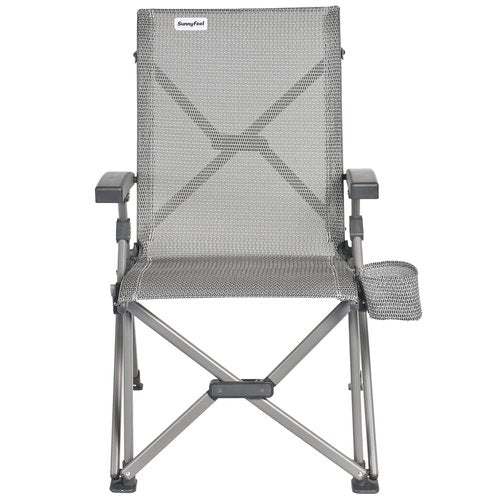 SUNNYFEEL Ergonomic High-Back Camping Chair - 1 Second Folding Chair with 500lbs Capacity, Breathable Back Support for Outdoor, Lawn, Hiking, Fishing (Grey)