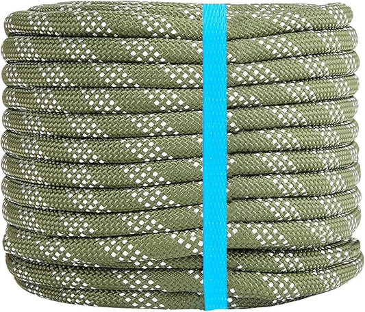 1/2 Inch 50ft Double Braided Polyester Arborist Rope, Heavy Duty Nylon Rope for Anchor, Tree Work, Cargo, Pulling, Sailing(ArmyGreen)