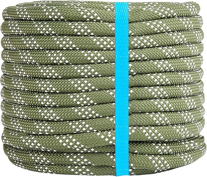 1/2 Inch 200ft Double Braided Polyester Arborist Rope, Heavy Duty Nylon Rope for Anchor, Tree Work, Cargo, Pulling, Sailing(ArmyGreen)