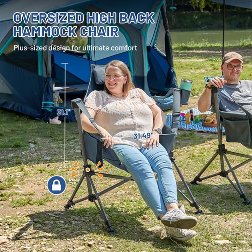 TIMBER RIDGE Hammock Camping Chair, Oversized Swinging Hammock Chair with Adjustable Back and Seat for Outdoor Lawn, Sports, Supports 400lbs, Blue