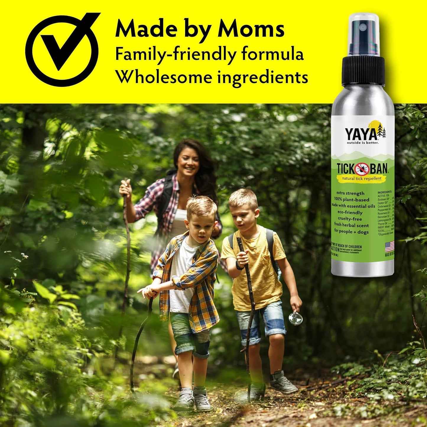Yaya Organics Tick Ban | Extra Strength Tick Repellent Made with Essential Oils and All Natural, DEET Free Ingredients | Proven Effective, Safe for Adults, Kids and Dogs | 4 Ounce 2 Pack