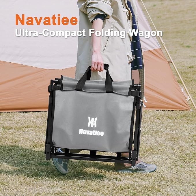 Navatiee 140L Wagon Cart Foldable, Large Capacity Collapsible Wagon with Smallest Folding Design, Utility Grocery Wagon for Camping Shopping Sports, Gray