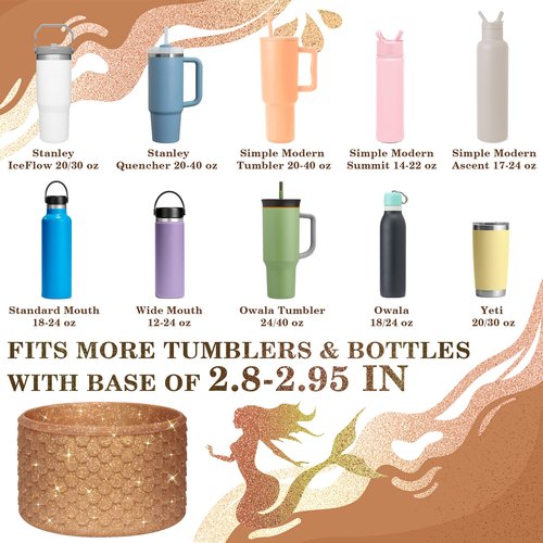 Vmini Mermaid Silicone Boot for Stanley Cup 40/30/20 oz, Made for HydroJug Traveler 32/40 oz & Owala Tumbler 40 oz, Bottom Protector for Stanley Cup Accessories 40oz 30oz, Glitter Copper