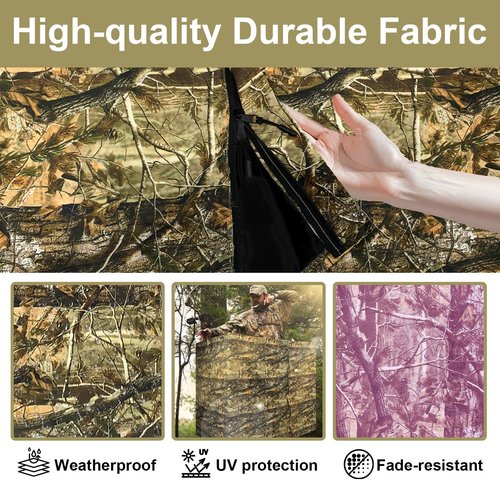 Tree Stand Blind Kit 138'' X 35.4'' Universal 2 Man Tree Stand Blinds For Deer Hunting Tree Stand Camouflage Silent Tree Stand Skirt Deer Ladder Stand Blind Kit Colorfast Treestand Blind Accessories