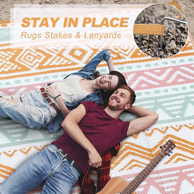 Lahome Waterproof Outdoor Rug 6x9, Reversible Outdoor Plastic Straw Rug for Camping, Large RV Outdoor Patio Rug, Outdoor Rugs Carpet for Porch Deck Backyard Balcony Picnic(Pink/Orange,6'x 9')