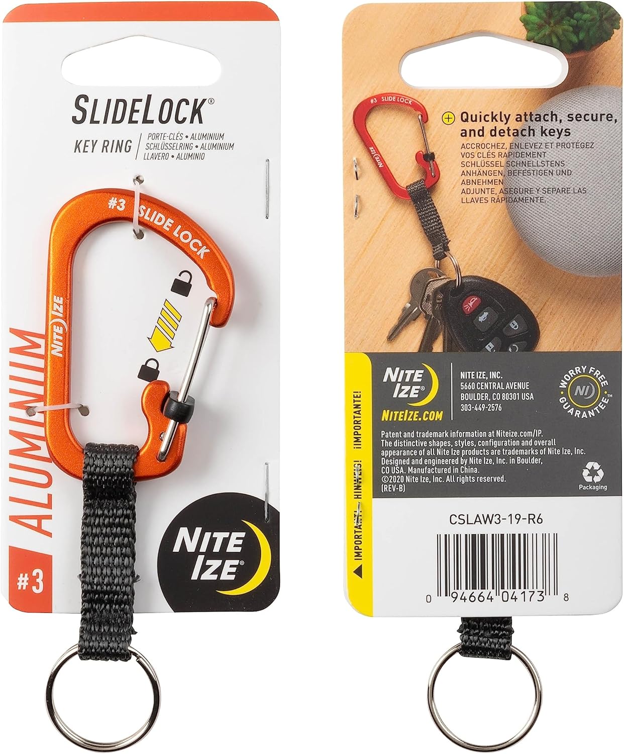 Nite Ize SlideLock Key Ring, Aluminum Locking Carabiner Key Chain with Webbing, Blue