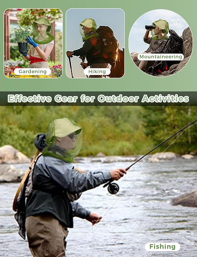 HENNCHEE Mosquito Head Net Mesh, Bug Net for Head, Extra Fine Holes Face Neck Protecting Net Outdoor Mosquito Proof with Carry Pouch