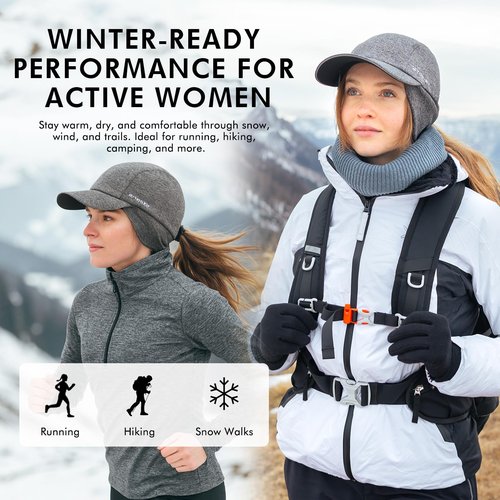 TOP-EX M/L/XL Waterproof Baseball Cap for Men with Ear Muffs Running Beanie with Ponytail Hole Reflective Winter Hat Cold Weather Fleece Lining Hat Black Big