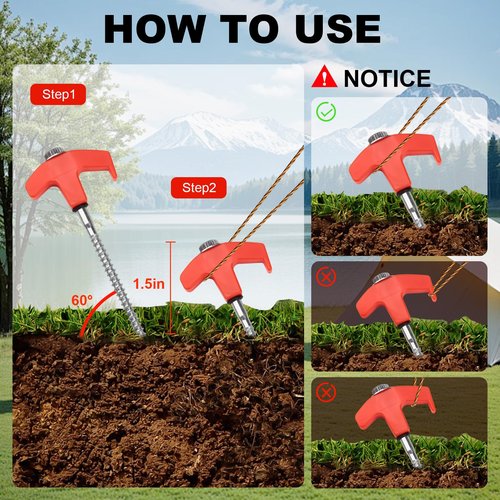 LATTHANT 20 Pcs Tent Stakes Heavy Duty, 8 in Ground Anchors Screw in, Grow in the Dark Screw in Tent Stakes, Camping Stakes with Storage Box, Threaded Tent Spikes with Hex Head Driver and Stake Puller