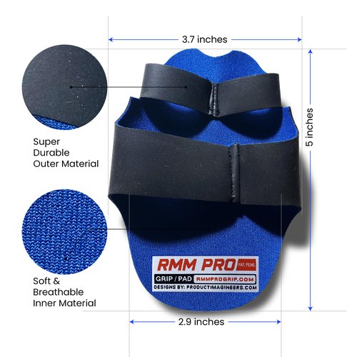 RMM PRO Grip Pad - Non-Slip Reversible Hand Protection for Weightlifting, MMA, And Extreme Sports - Gym Grip Pads - Ideal For Combatting Grip Fatigue (Men's Blue Grip Pads)