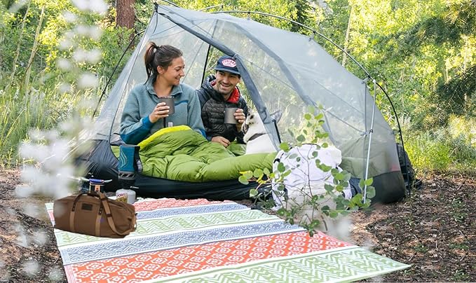 BalajeesUSA Outdoor Plastic Patio Rugs – 5x7 ft Green,Orange,Multipurpose,Woven Plastic Straw, All-Weather and Waterproof, Reversible Camper mat Sports Camp Backyard Picnic 711