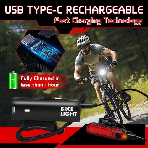 Bike Light Set & Bike Bell, LED Bike Lights,Bike Headlight with Digital Led Screen,Rechargeable Bike Light, Safety Bicycle Lights Front and Back, 6+4 Modes Bicycle Light, Bike Lights for Night Riding