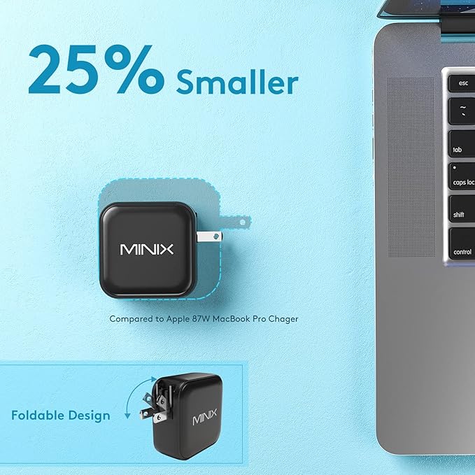 MINIX NEO P3 100W Turbo 4-Ports GaN Wall Charger, 3 x USB-C Port Fast Charging Adapter(Max 100W/20W), 1 USB-A (Max 18W). Compatible with MacBook Pro Air, iPad Pro, iPhone 14,Galaxy S9 and More.