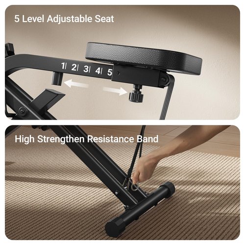 UMAY Squat Machine with Phone Holder, Foldable Exercise Equipment for Home, Squat Rowing Machine with 3 High-Strength Resistance Band, Squat Assist Trainer for Arm, Glute & Leg Workout (Black)
