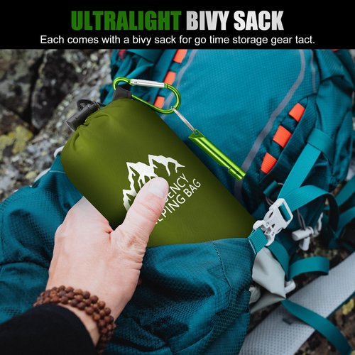 Oudain 6 Pcs XL Emergency Sleeping Bag 94.5" x 49.2" Waterproof Survival Sleeping Bag with Whistle Carabiner Portable Thermal Bivy Sack, Emergency Blankets for Camping Hiking Outdoor Activities