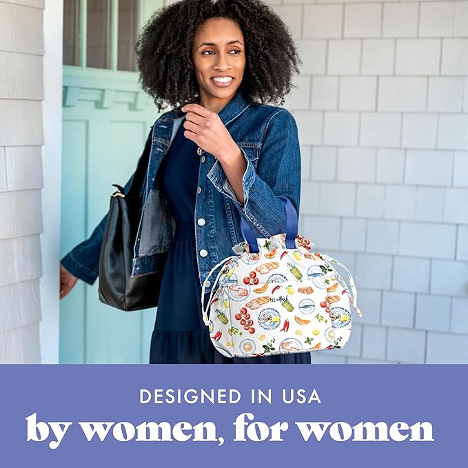 Fit & Fresh Lunch Bag For Women, Insulated Womens Lunch Bag For Work, Stain-Resistant Large Lunch Box For Women With Containers, Cinch Closure Cromwell Bag, Al Fresco Multicolored