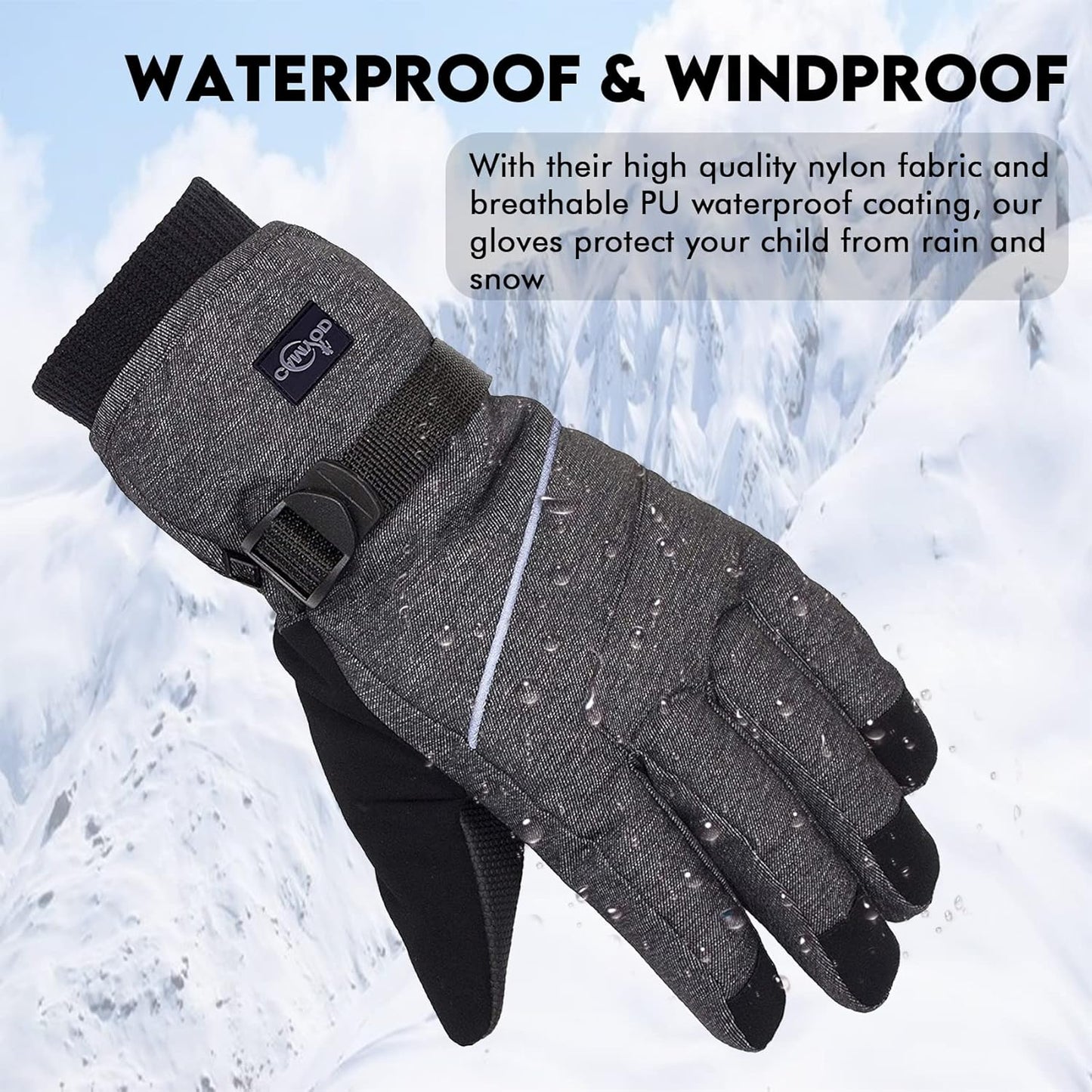 Waterproof Ski Snowboard Gloves with 3M Thinsulate,Zipper Pocket, Air Vent, Cold Weather Gloves for Men