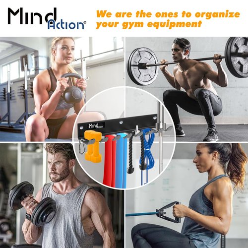 Gym Storage Organizer, Wall Mount Barbell Holder, Multi-Purpose Garage Gym Equipment Wall Rack, Barbell Hanger, Space Saving Gym Attachment Rack for Resistance Bands, Jump Ropes, Lifting Belt