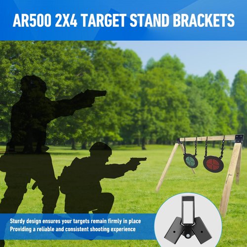 GZQIUYI 2 PCS AR500 Steel 2x4 Target Stand Brackets, High Strength Welded Construction Target Hanger/Holder, Spare Part, Heavy Duty A-Frame Swing Sets Brackets, Adjustable Legs for 2x4 Wood Board