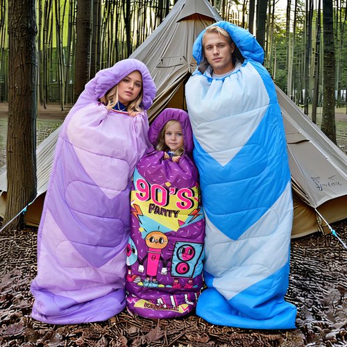 Sleeping Bag for Kids,Portable Camping Sleeping Bags for Boys&Girls with Cute Cartoon Print,Lightweight Waterproof Compact Sleeping Bag for Indoor Outdoor Hiking Travel - Microphone